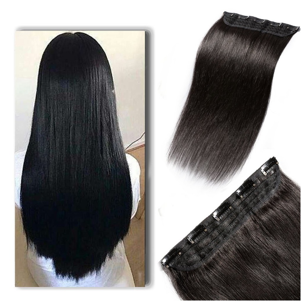 12 Inch Clip in Hair Extensions Remy Human Hair Standard Weft Clip on Hairpieces 40g Soft Silky Straight Hair for Women #1B Natural Black