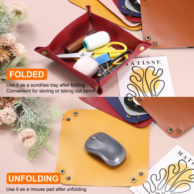sourcing map 4pcs PU Leather Valet Tray Unisex Folding Small