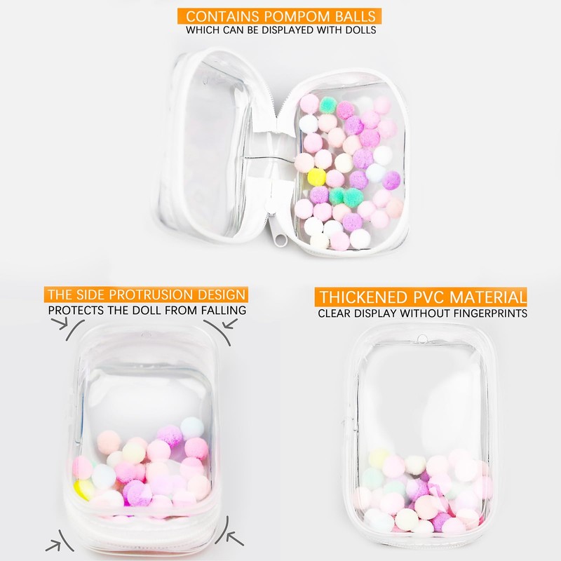 Knchy Clear Figure Display Bag with Keychain, Portable Small Doll