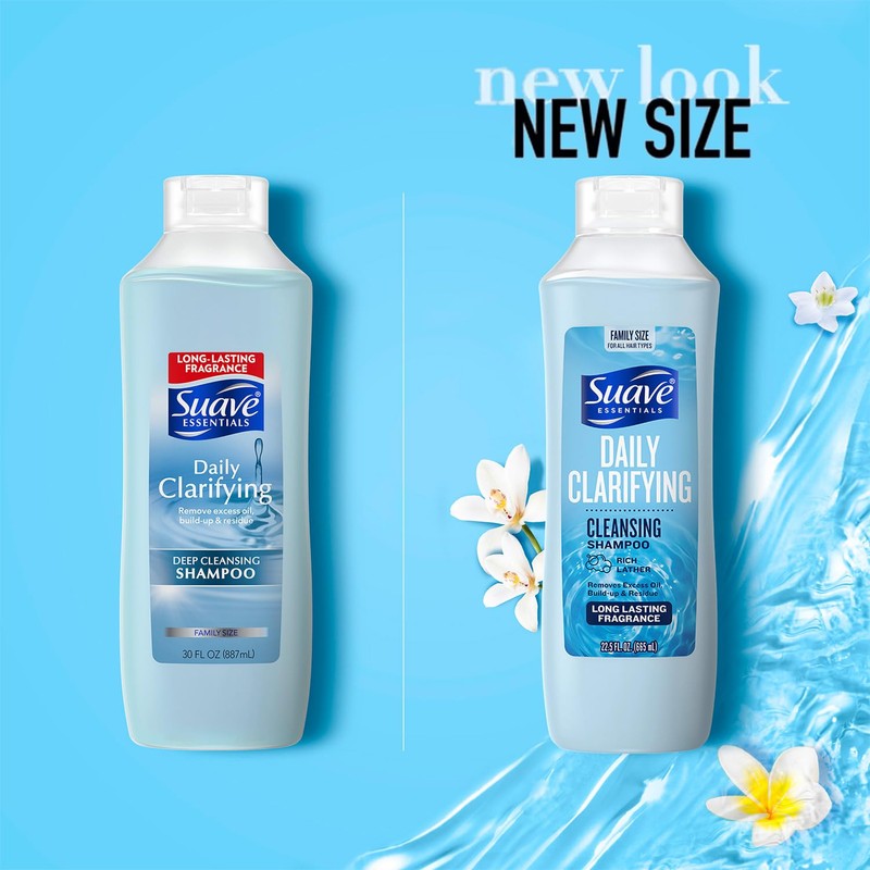 Suave Clarifying Shampoo, Family-Size 3-Pack – pH-Balanced & Hypoallergenic Daily
