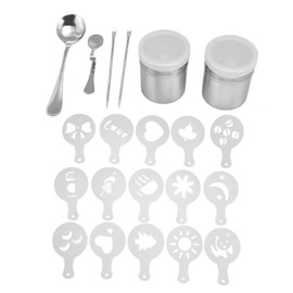 Coffee Decorating Stencils Coffee Carving Pen Set Stainless Steel Portable Latte Art Pen Coffee Mould Tool with Powder Shaker Spoons