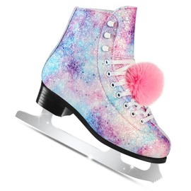 LEVYTEMP Women's/Girls Figure Ice Skates - Youth Purple Glitter Figure Skating Shoes with Two Insoles - Comfortable, Safe Indoor Outdoor Rink Size US 8.5