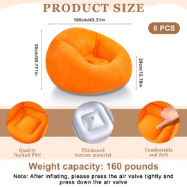 Realspring 6 Pcs Bean Bag Chairs for Adults Inflatable Chairs with Electric Air Pump, Blow up Chair Folding Portable Inflatable Couch Lazy Sofa for Reading Living Room Camping (Orange)