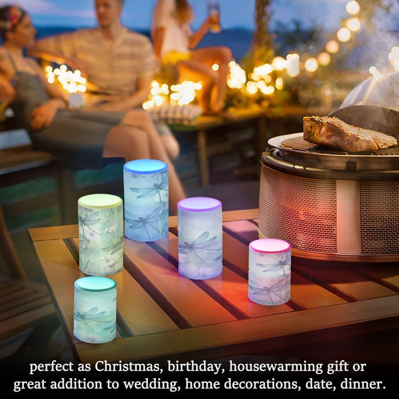 GUIJI Watercolour Dragonfly Flameless Candles, Flameless Candles with Remote Set