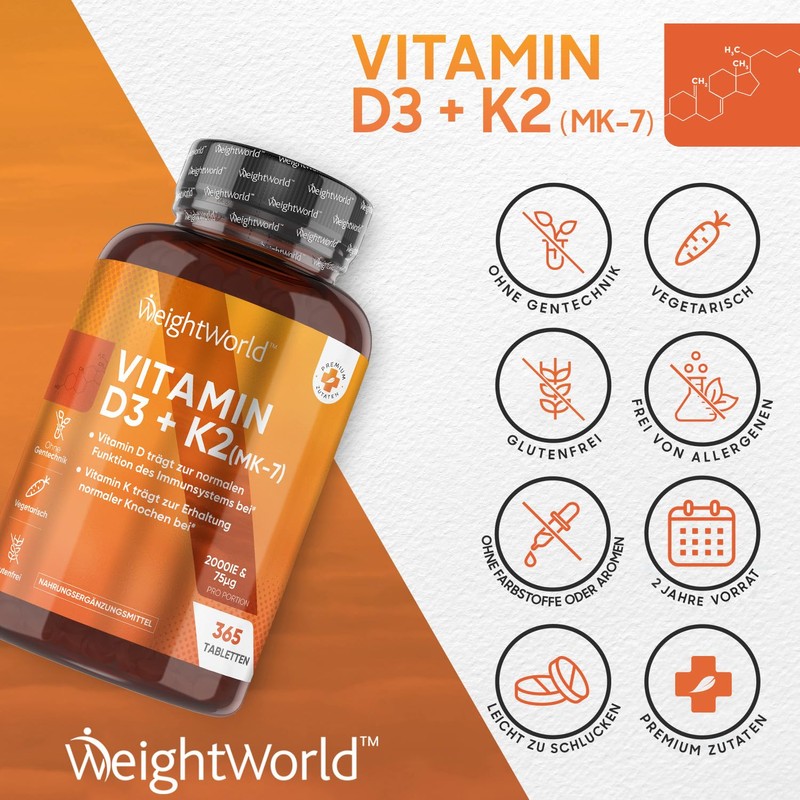 Vitamin D3 K2 2000 IU - 400 tablets with 75mcg