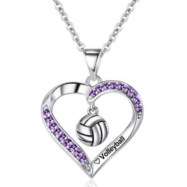 QUEENMOMENT Volleyball Necklace Gifts for Teen Girls Back to School Graduation Gifts Birthstone Birthday Jewelry for Players Team Sport Coach Little Kids Girl Women February