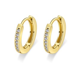 Small Huggie Hoop Earrings for Women 10mm - 14K Gold Plated Cubic Zirconia Cuff Hoop Earrings Hypoallergenic Cartilage Earring for Women(Gold)