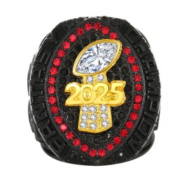 HuangouSA 2025 Fantasy Football Championship Ring League Champion Trophy Rings Premium Award for Winner (FFL ring with display stand black red, 11)