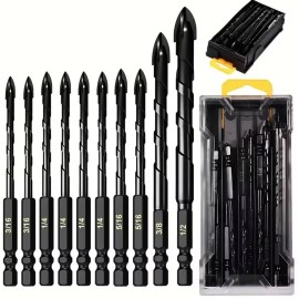 Sharpro 10Pcs Masonry Concrete Drill Bit Set for Tile,Ceramic, Bricks, Glass, Plastic
