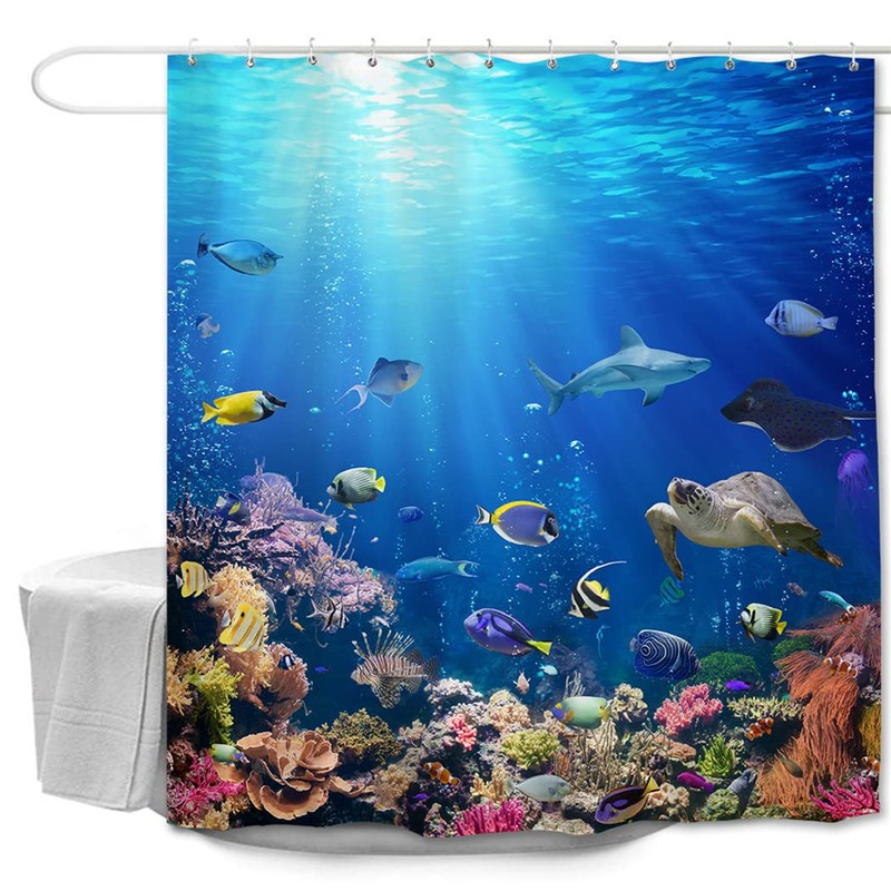 goodbath Fish Shower Curtain, Ocean Anti Mould Fabric Waterproof Bath