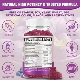 VAJYKEWJY Sugar Free 2000mg Glucosamine Chondroitin Gummies, Extra Strength Glucosamine with Chondroitin MSM & Turmeric, Joint Support Supplement, Antioxidant Immune Support - 60 Gummies