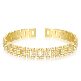 KELORIS PATH Gold Cuff Bracelets for Women, 14k Gold Plated Open Twisted Adjustable CZ Cuff Bangles Dainty Jewelry Gifts(cz)