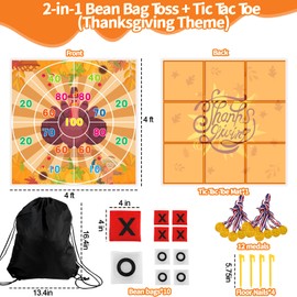 Thanksgiving Games for Family Adults, 2-in-1 Bean Bag Toss & Giant Tic Tac Toe Outdoor Lawn Game,Thanksgiving Gifts and Decorations 4ft Fall Party Supplies for Holiday Gatherings,Camping, Backyard