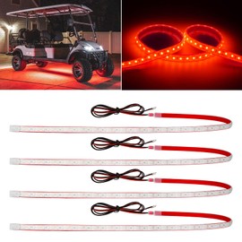 DUOFU365 Red Car LED Strip Light,24inch 12V Interior Light Strip IP68 Waterproof Cuttable for Car Motorcycles Boat Golf Cart Truck Cargo Home Decoration with Strong Nano Tape(4PCS)