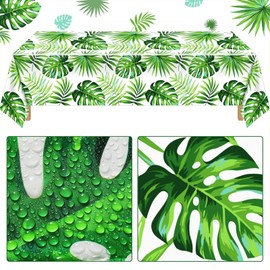 Hawaiian Luau Outdoor Table Cloth - 137 x 274cm Waterproof Tablecloths Rectangular Tropical Palm Leaves Plastic Table Cover Disposable Wipeable Tablecloths for Outdoor Indoor Picnic Party Decorations