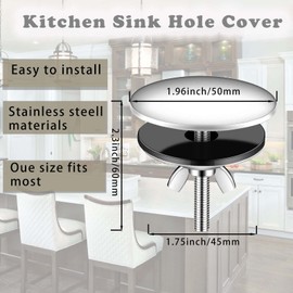 Kitchen Sink Hole Cover, 2 Inch Faucet Hole Cover Stainless Steel Kitchen Sink Tap Hole Plate Stopper Cover Blanking Metal Plug(Polished Chrome)