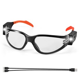 Lampim Rechargeable LED Safety Glasses for Mechanics - Ultra-Bright Built-in Cordless Work Light, Clear Anti-Fog Transparent Lenses, Ideal for Auto Repair, Under-Hood Tasks & Dark Workspaces​