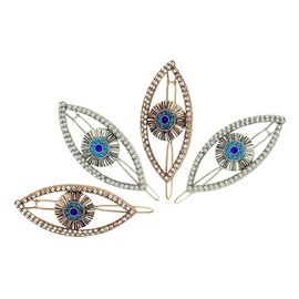 Mikinona Hair Pins for Women 4pcs Evil Eye Clip Set Shimmering Rhinestones Vintage Hair Barrettes