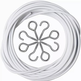 Net Curtain wire,2M White window Net Curtain Wire Cord Cable with 8 Hooks, 8 Eyes,