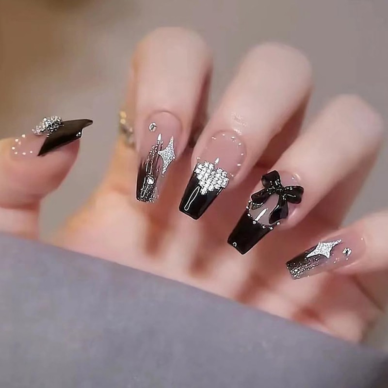 YINKE Nail Tips, Long, 24 Pieces, Black, Coming of Age