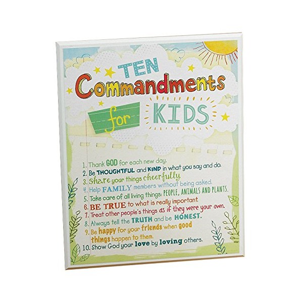 Abbey Gift Ten Commandments for Kids Plaque, White, Green, Yellow, Red, 8.25 by 10 1/4" (56970U)