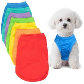 Scheppend 7 Pcs Small Dog Shirts,Solid Puppy Tanks Top,Lightweight and Breathable Pet Shirt for Summer,Doggy Sleeveless Vest T-Shirt for Small Dogs Cats,Size S