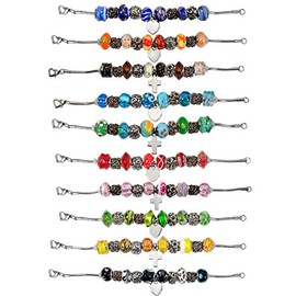 Glass Bead & Stainless Steel Bracelet with Ash-Holding Cremation Jewelry Charm (Multiple Colors & Lengths Available) (9")