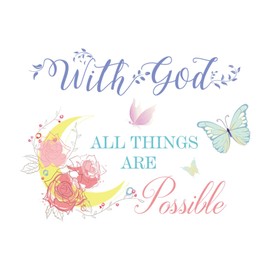 Inspirational Wall Decal with God All Things are Possible, Vinyl Wall Decals Peel and Stick, Quote Bible Art Wall Sticker Christian Wall Stickers Decor for Girls Bedroom Living Room Office