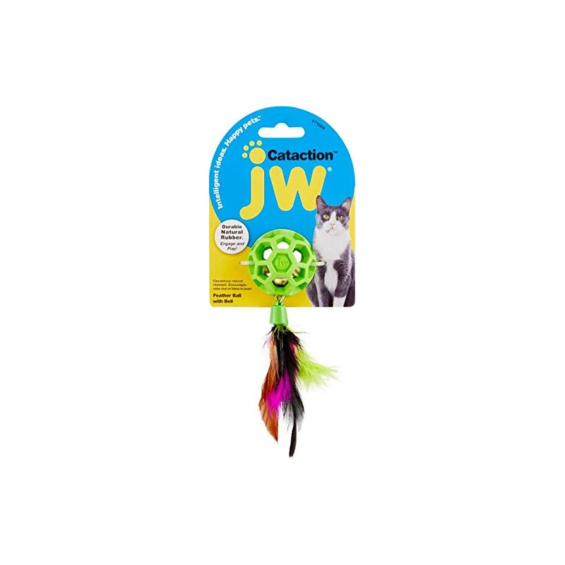 JW Pet Cataction Feather Ball with Bell, Cat Toy, Green,