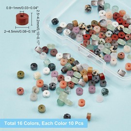 nbeads 160 Pieces 16 Styles Natural Heishi Stone Beads, 3.8 ~ 4.2 mm Flat Round Stone Beads, Disc Spacer, Synthetic Gemstone Beads, Loose Gemstone Beads for Bracelets, Earrings, Jewellery Making