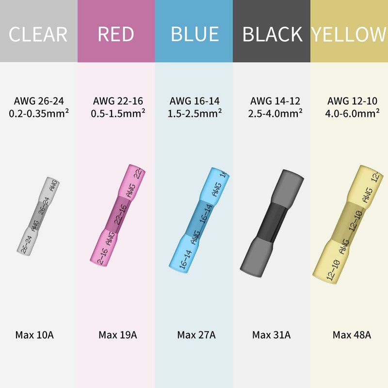 250 conectores termorretráctiles de 12-10 AWG, conectores de cable eléctrico