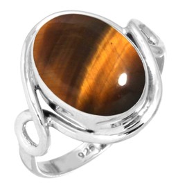 Jeweloporium Brown Genuine Tiger Eye 925 Sterling Silver Ring for Women Stone Cocktail Silver Ring Size Z Valentine's Day Gift Victorian Jewelry