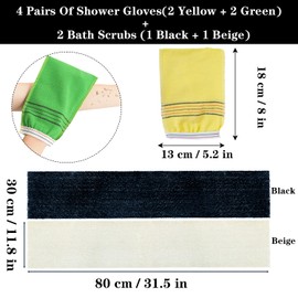 KEYRI 4 Paar Scheuerhandschuhe 2 Stücke Badnetze, Peelinghandschuhe Große Schrubben Handtuch Peeling Mitt Wiederverwendbare Afrikanischer Netz Schwamm Peeling Netz (Badehandschuhe + Badetuch)
