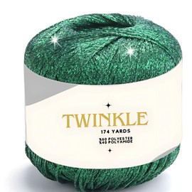 Twinkle Metallic Glitter Yarn Sparkle Fine 1 Light Fingering Weight Worsted Gold Silver for Crochet Knitting, 25g 0.88oz, 175yard Soft Craft Shawls Cardigans Bags Lurex (Emerald Sparkle, Pack 1)