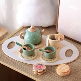 Wooden Tea Party Set for Girls Toys Pretend Play for Toddlers 3+ Years Old Girls and Boys Play Kitchen Accessories Wooden Princess Tea Time Party Food Toys