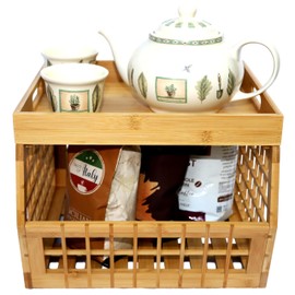 altCooking Hub Bamboo Storage Bin - Multipurpose, Stackable Open Front Storage Bin with Bamboo Serving Tray Lid for Kitchen & Pantry - Stylish Lattice Design