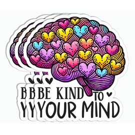 3Pcs - Be Kind to Your Mind Sticker - Brain Heart Sticker - Mental Health - Positive - Water Bottle - Tumbler - Laptop - Phone - Kindle