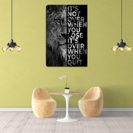 Motivational Canvas Prints Framed Wall Art for Bathrooms Modern Home Decor Inspirational Wall Art for Office Quotes Black and White Wall Decor for Animal Lion Framed Stretched - 18" Wx24 H