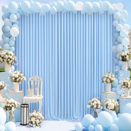 10ft x 10ft Baby Blue Backdrop Curtain for Baby Shower Parties Light Blue Wrinkle Free Backdrop Drapes Panels for Birthday Photo Gender Reveal Photography Polyester Fabric Background Decoration