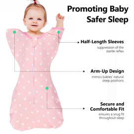elaia Transitional Swaddle Arms Up Design with Half Sleeves and Mitten Cuffs, 100% Cotton Baby Swaddles with 2-Way Zipper