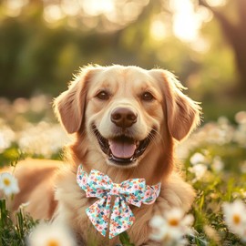 Babole Pet Floral Dog Collar with Bow Tie - Adjustable Blue Flower Lady Bow Collar Breathable Comfort Spring-Summer Dog Collars for Small Medium Large Dogs M