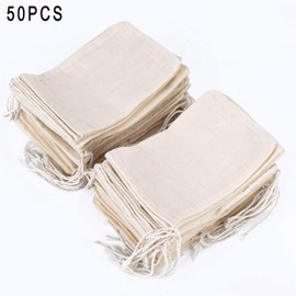50 Pcs Muslin Bags 100% Cotton Drawstring Bag Soap Nuts Mesh Bags Tea Bags 4 * 6in