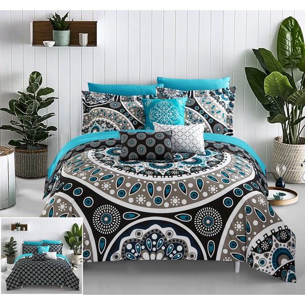 Chic Home Black Reversible Bed in a Bag Comforter Set,