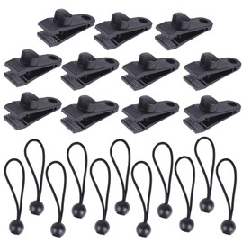 11 Pcs Tarp Clips Heavy Duty Lock Grip, Tarp Clamps, Tent Clamp Clips with 11Pcs Ball Bungee Cords for Camping Awnings Caravan Canopies Car Truck Swimming Pool Boat Cover Clips