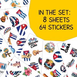 64pcs Cuba Stickers - Cuban Flag Bandana Party Decorations Waterproof Decals for Water Bottles Laptop Luggage Computer Scrapbooking Teens Adults Girls Kids Funny Party Birthday Decorations