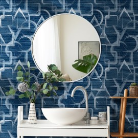 Livelynine 17.5x276 Blue Peel and Stick Wallpaper Geometric Prepasted Navy Blue and White Wallpaper for Bathroom Boys Room Girls Dorm RV Accent Wall Royal Blue Decorative Contact Paper Art Deco Vinyl