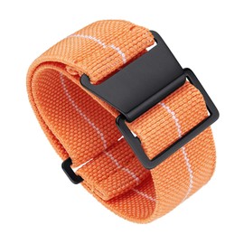 Binlun Elastic NATO Fabric Nylon Watch Strap, Waterproof Replacement Velcro Strap, 18 / 20 /22 mm, Orange-white-b