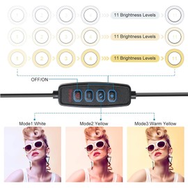 MACTREM 2 in 1 LED 6" Ring Light with Tripod Stand & Clamp for YouTube Video & Makeup, Mini LED Camera Light with Cell Phone Holder, 3 Light Modes & 11 Brightness Levels, Black