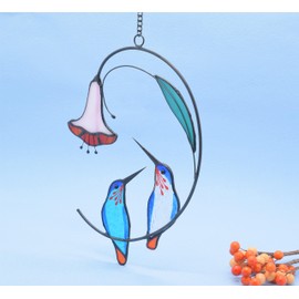 Cute Birds Stained Glass Suncatcher Birds Stained Glass Window Hangings for Home Decor (Blue Hummingbirds 1 Pair)
