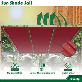 Goleray 11'x15' Waterproof Sun Shade Cloth with Grommets Rectangle Shade Sail Straight Edge Shade Fabric for Patio Canopy Carport Pergola Cover, Customized, Red